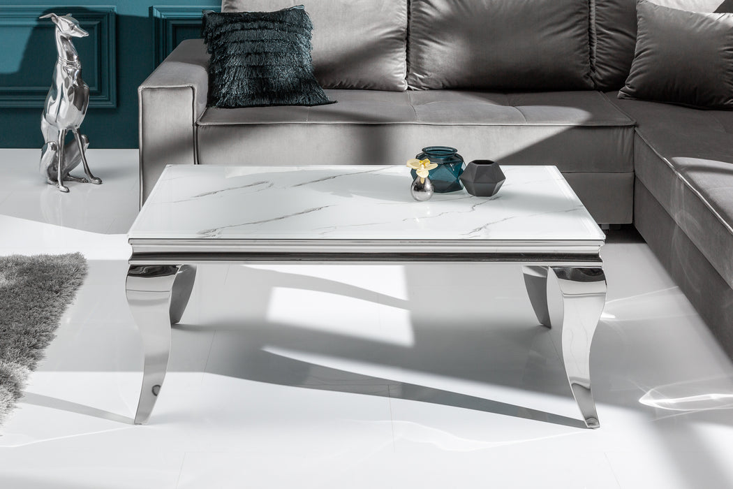 Couchtisch Barock 100cm silber Marmor