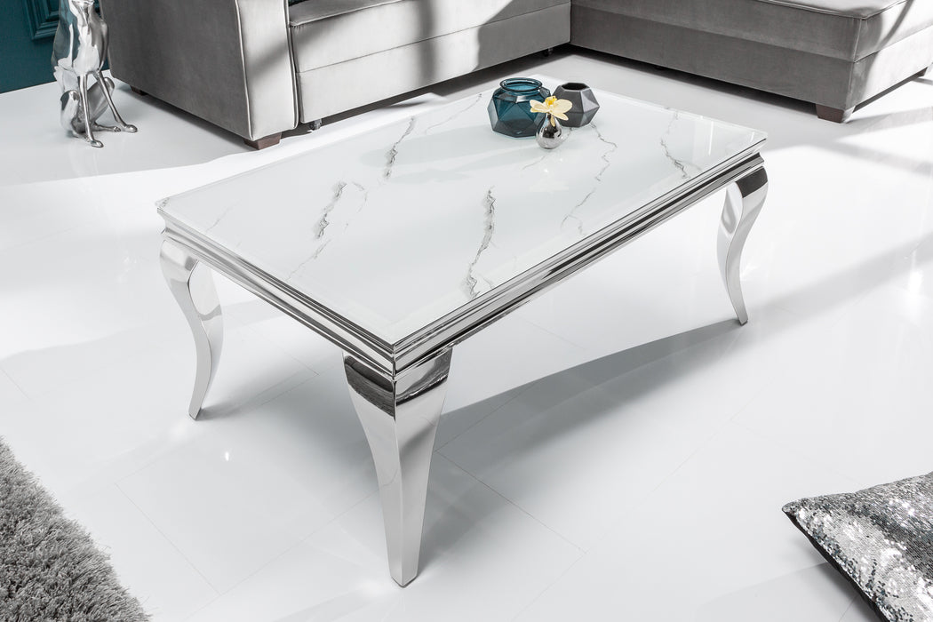 Couchtisch Barock 100cm silber Marmor