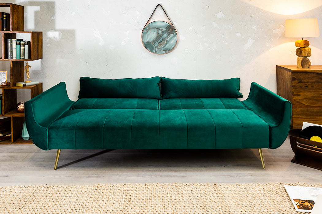 Schlafsofa Sofia Plus 215cm grün Samt goldene Füße
