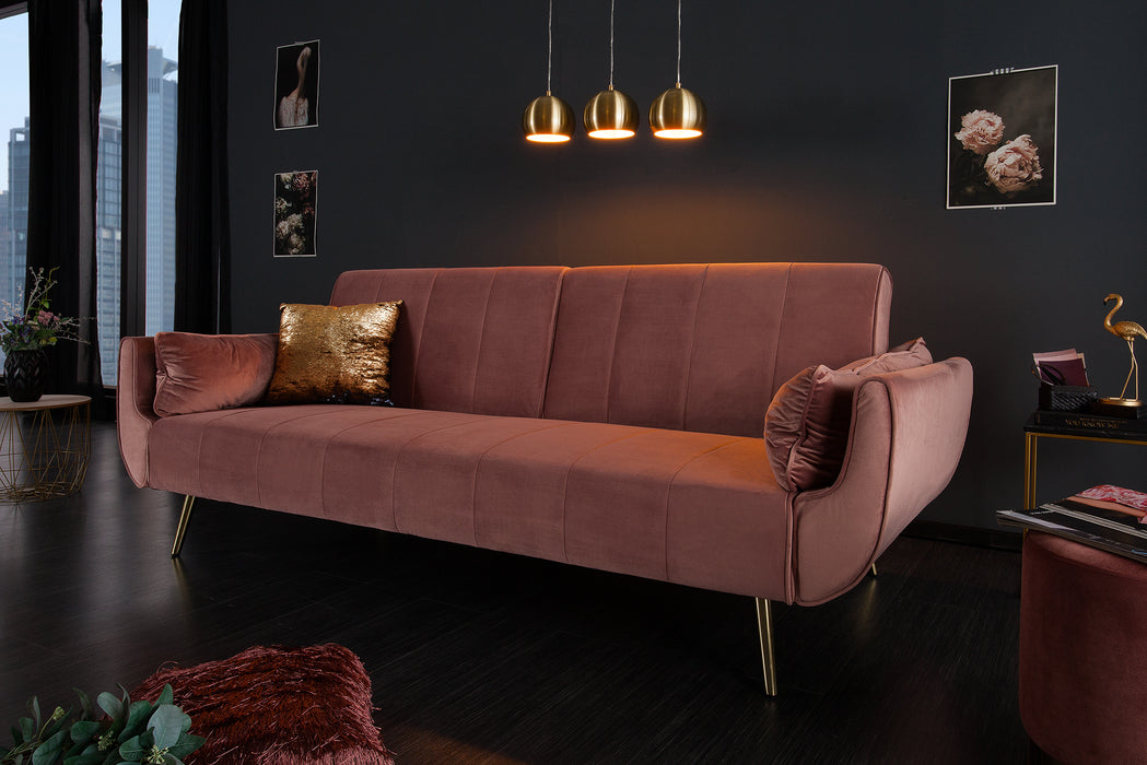 Schlafsofa Sofia Plus 215cm altrosa Samt gold