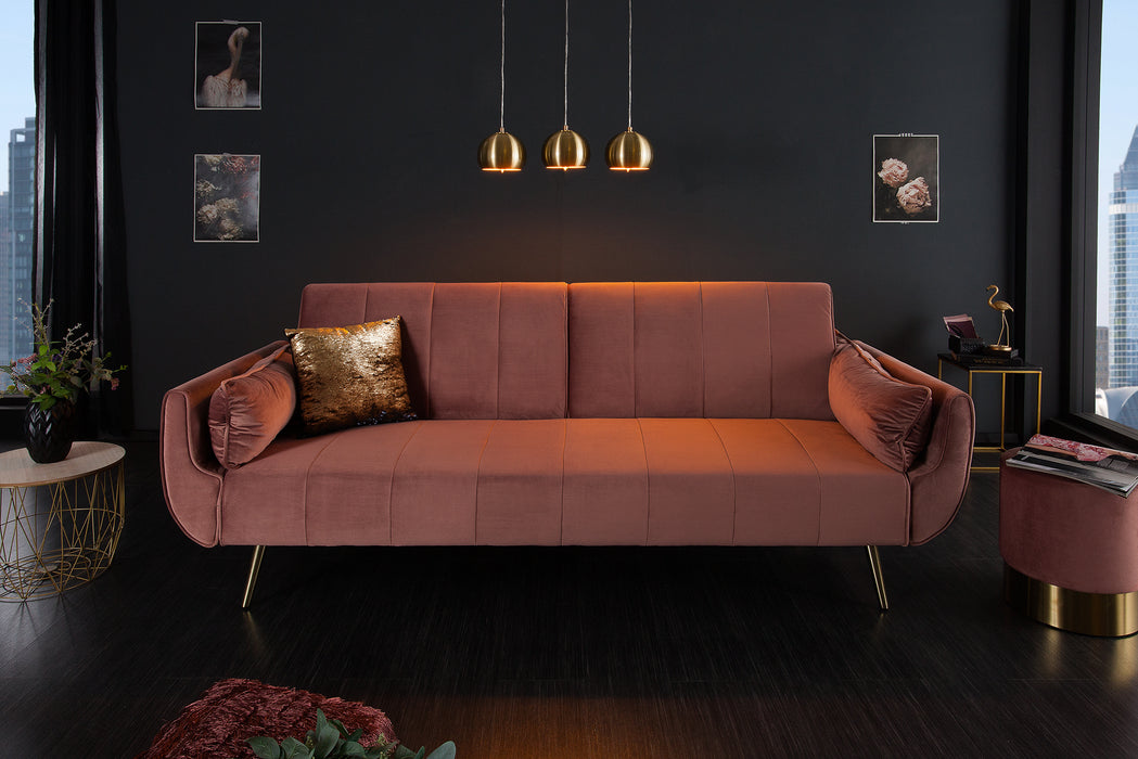 Schlafsofa Sofia Plus 215cm altrosa Samt gold