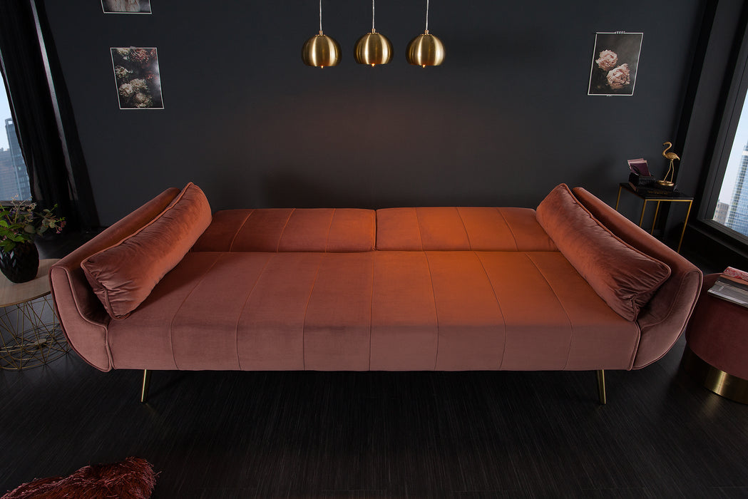 Schlafsofa Sofia Plus 215cm altrosa Samt gold