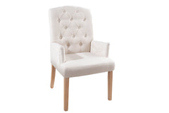 Stuhl Fortress beige Armlehne Chesterfield Massivholzbeine