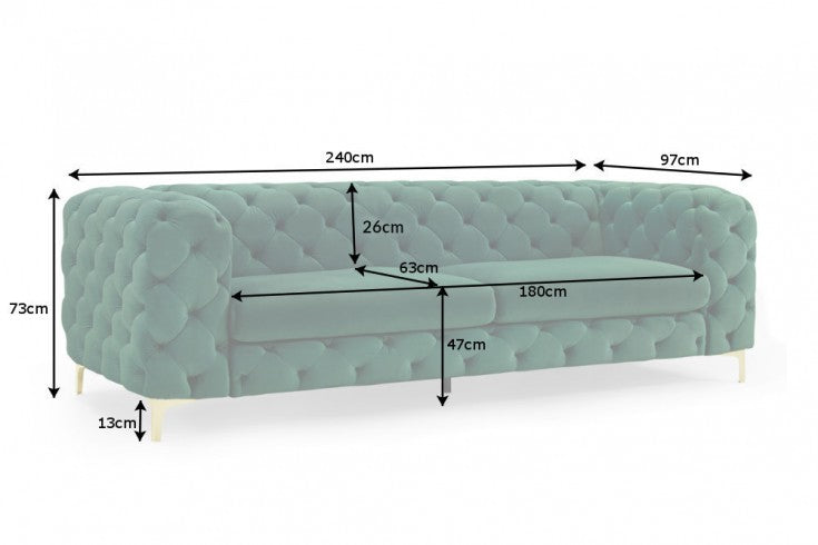 Sofa Barock 240cm Smaragdgrün Samt
