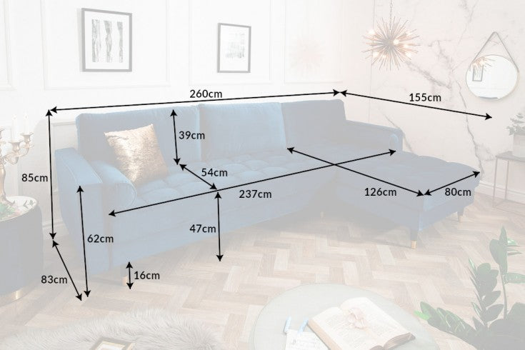Ecksofa Plush Velvet II 260cm petrol blau Samt