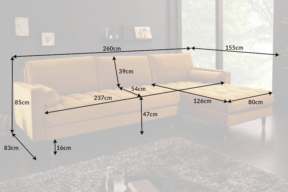 Ecksofa Plush Velvet II 260cm senfgelb Samt