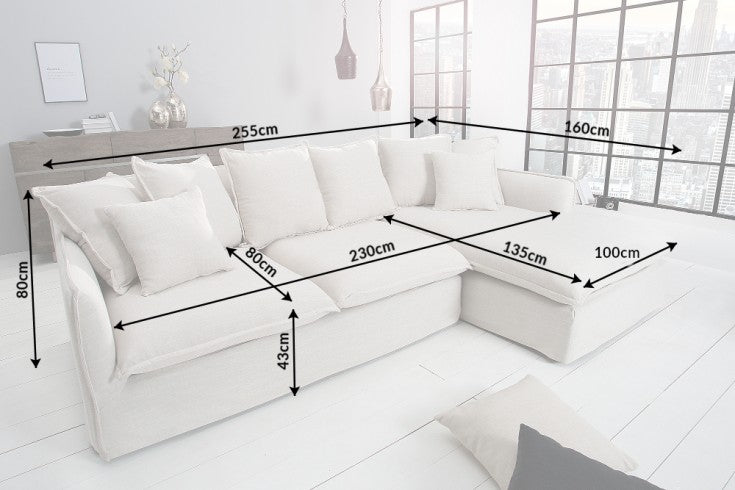Eck-Sofa Clouds 255cm Leinen natur