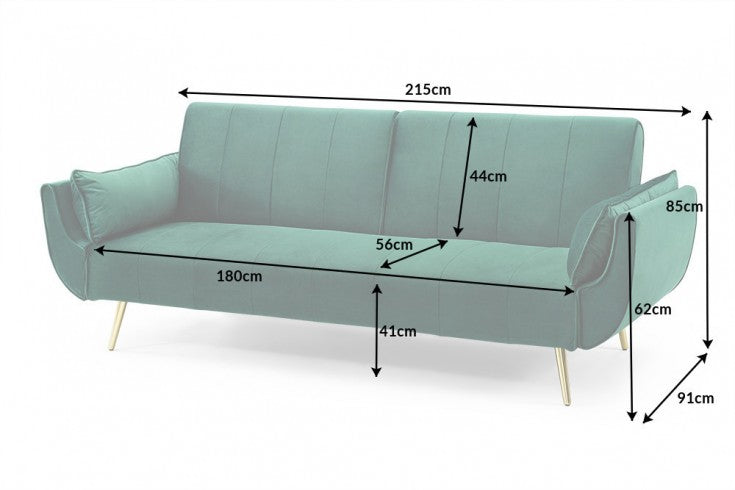 Schlafsofa Sofia Plus 215cm grün Samt goldene Füße