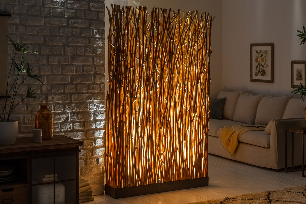Stehleuchte Hedge Paravent 180cm Longan-Holz natur