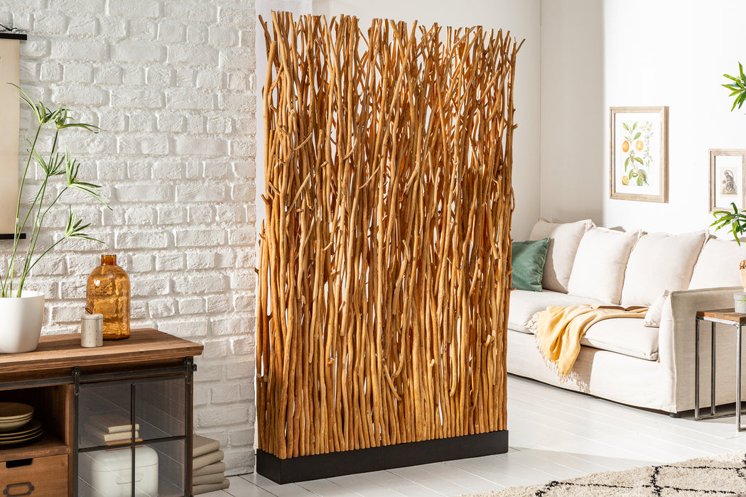 Stehleuchte Hedge Paravent 180cm Longan-Holz natur
