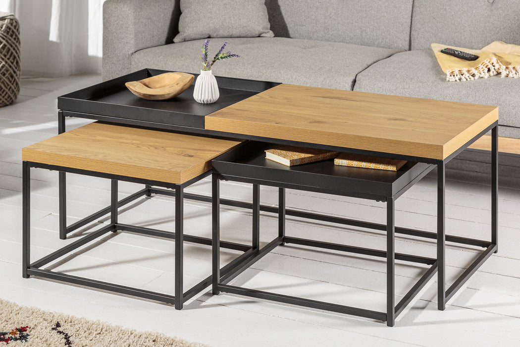 Couchtisch Penthouse 3er Set Eiche-Optik schwarz