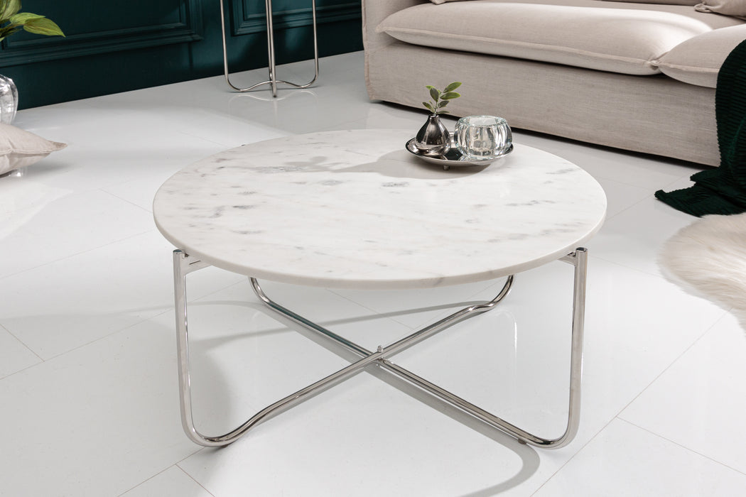 Couchtisch Rega 62cm Marmor weiß silber