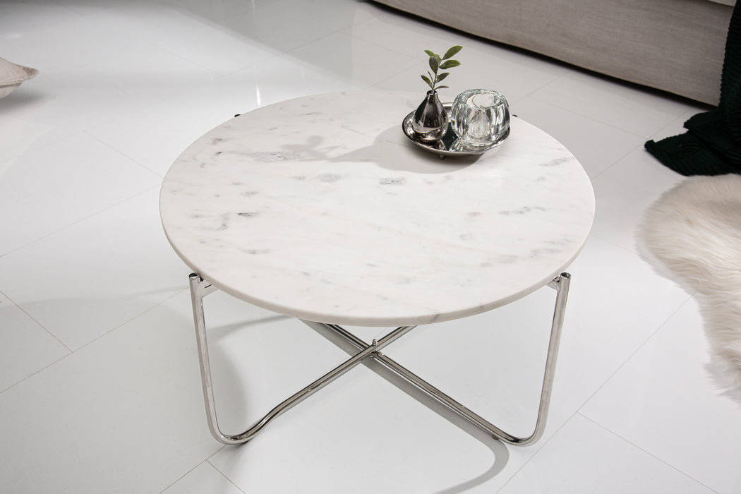 Couchtisch Rega 62cm Marmor weiß silber