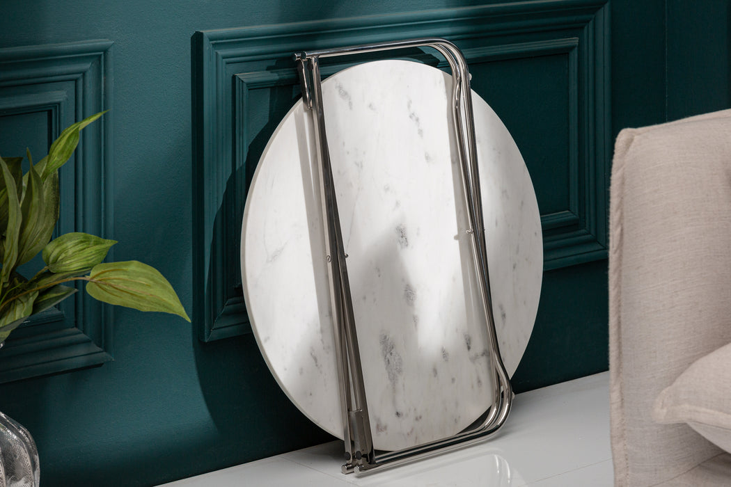 Couchtisch Rega 62cm Marmor weiß silber