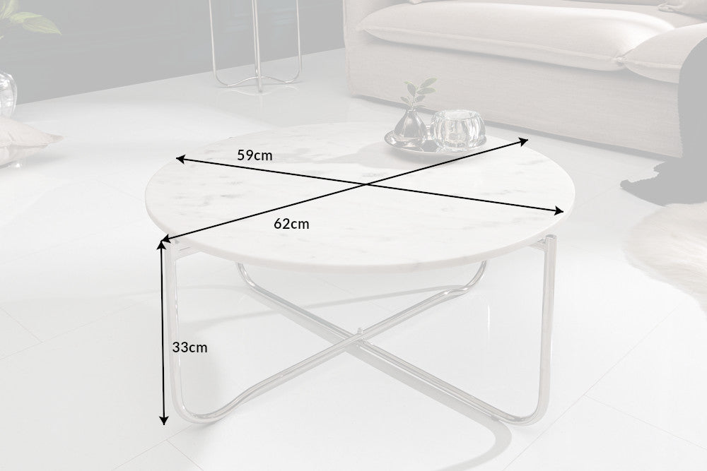 Couchtisch Rega 62cm Marmor weiß silber