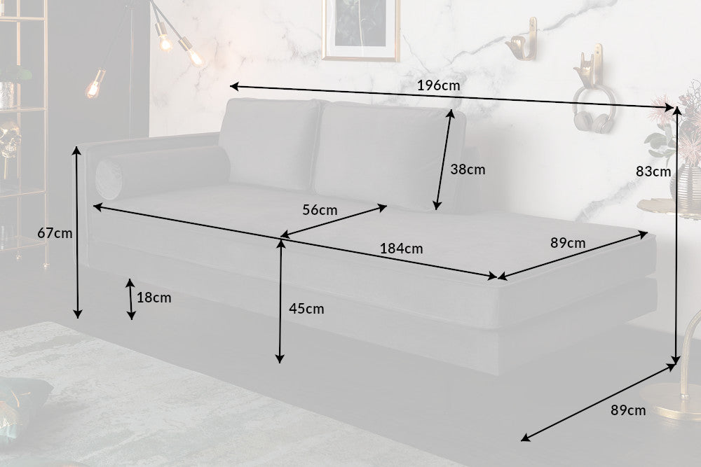 Recamiere Icon 195cm Samt grau
