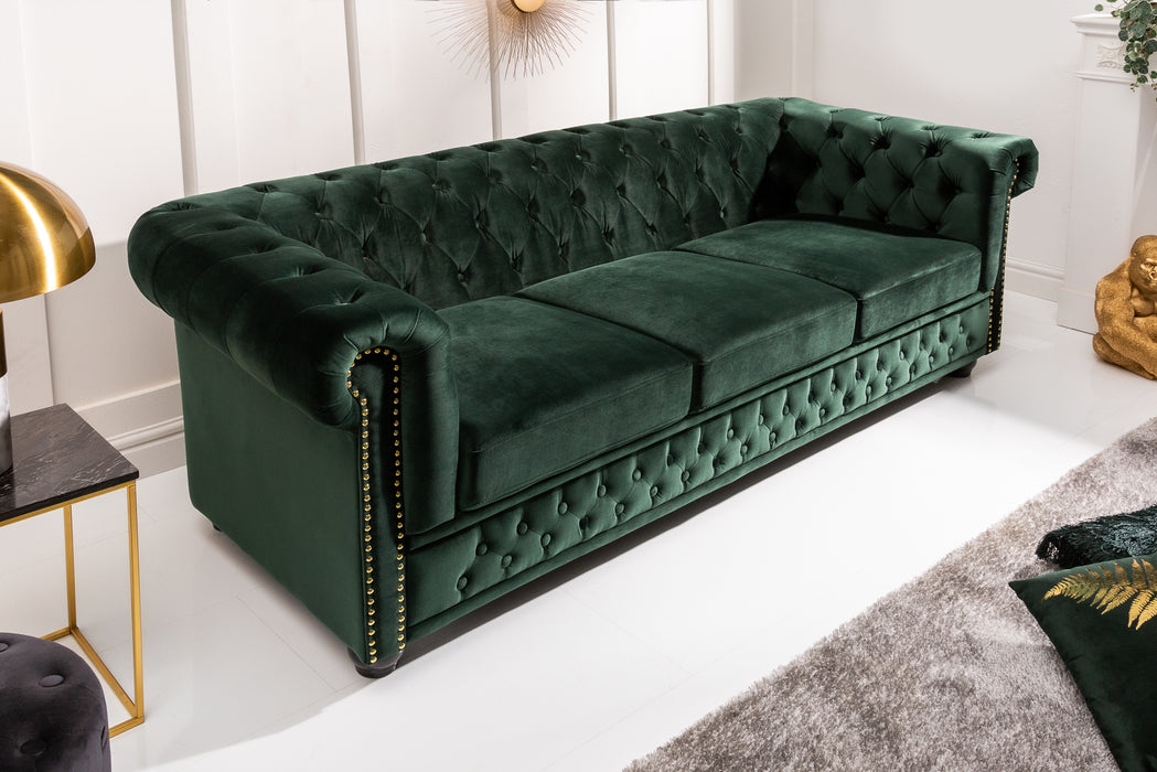 Sofa Chesterfield 3er Samt Grün