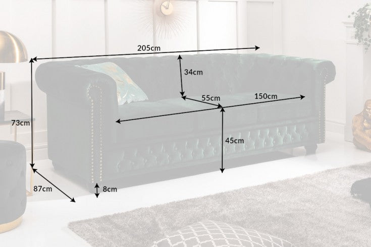 Sofa Chesterfield 3er Samt Grün