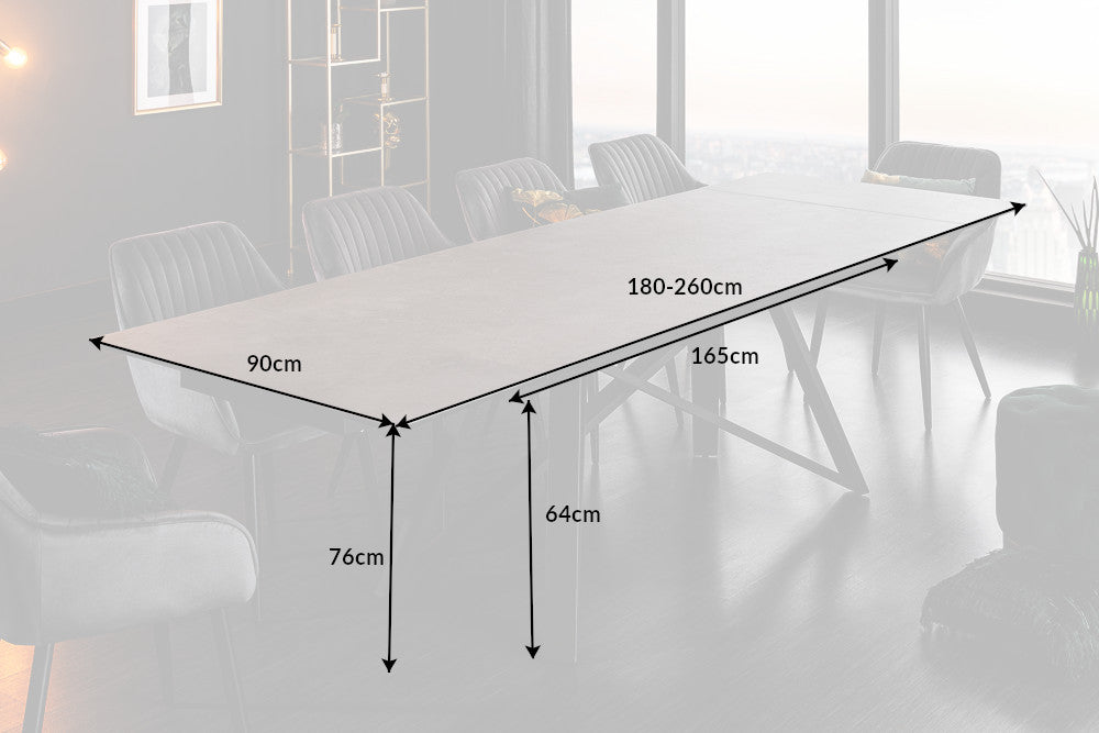 Esstisch Globe 180-220-260cm Beton-Optik Keramik