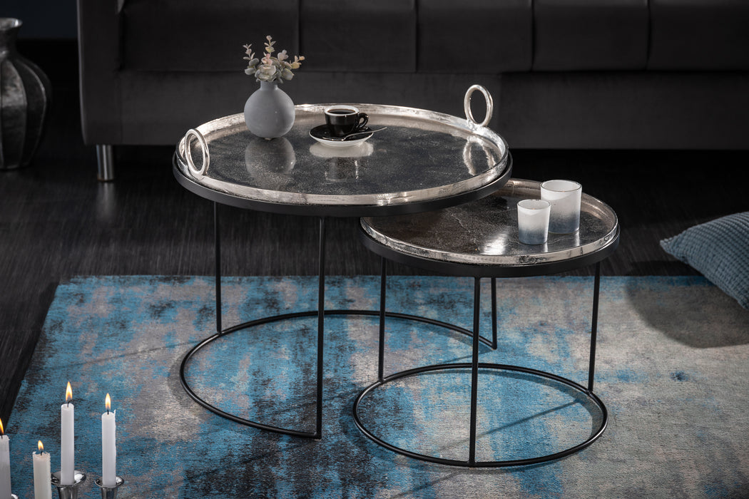 Beistelltisch Jura Oriental 2er Set silber