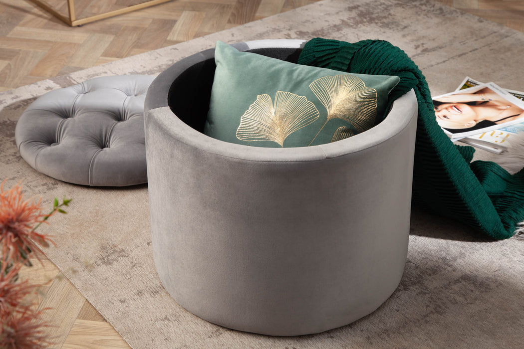 Hocker Barock Storage 50cm Samt silber