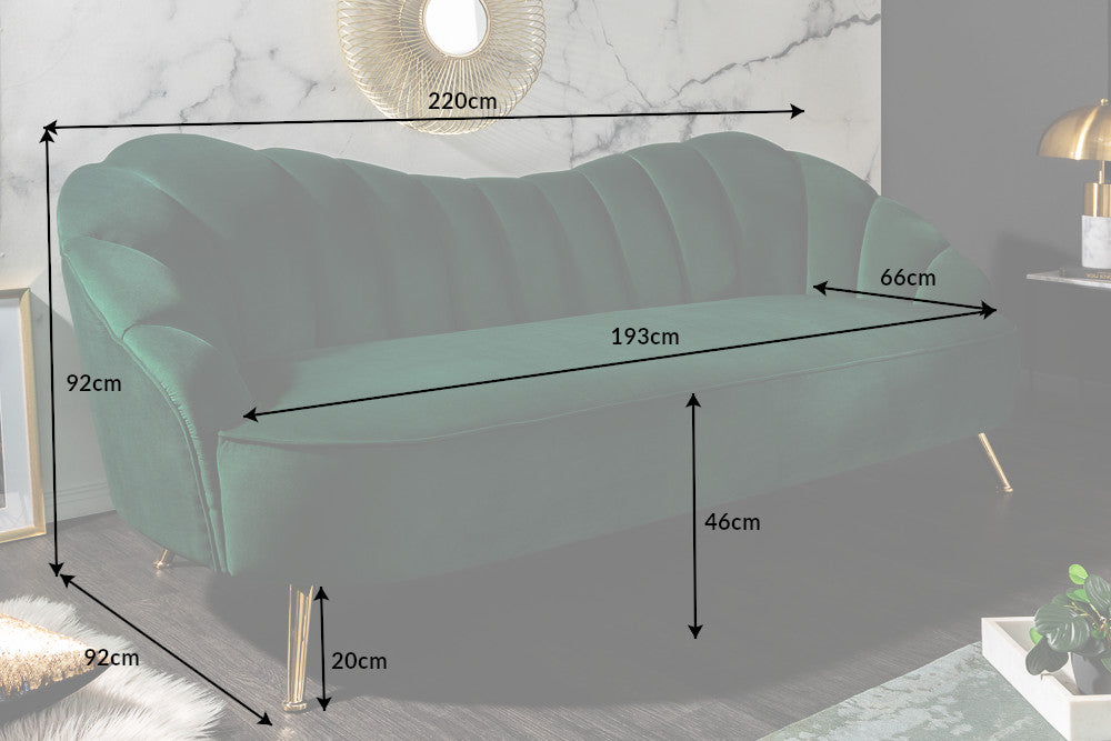 Sofa Serena 220cm Samt Flaschengrün