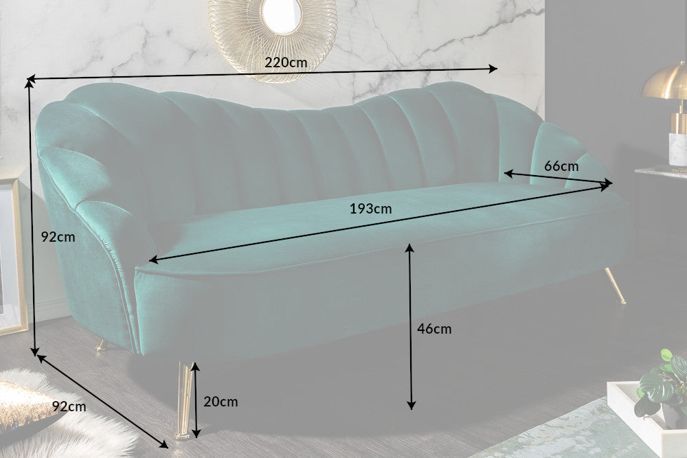 Sofa Serena 220cm Samt Türkis