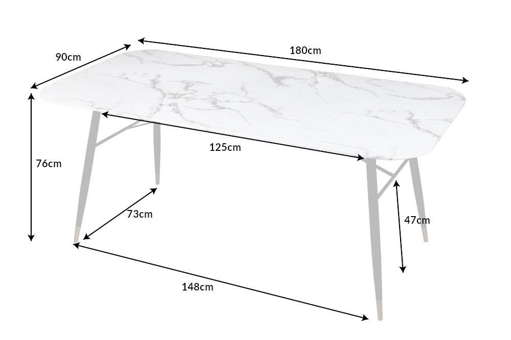 Esstisch New York 180cm Glas Marmor Optik weiß