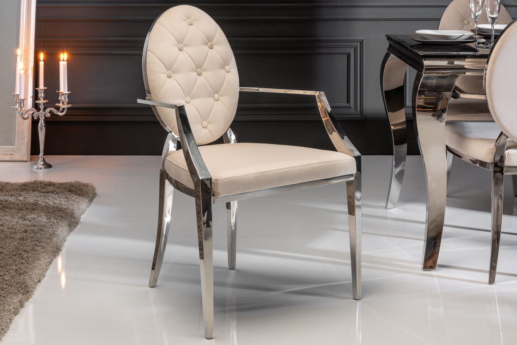 Stuhl Barock beige Samt Armlehne