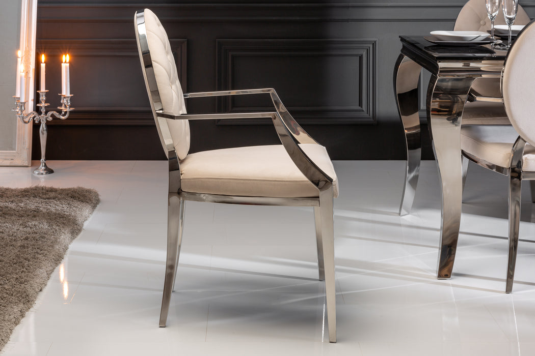 Stuhl Barock beige Samt Armlehne