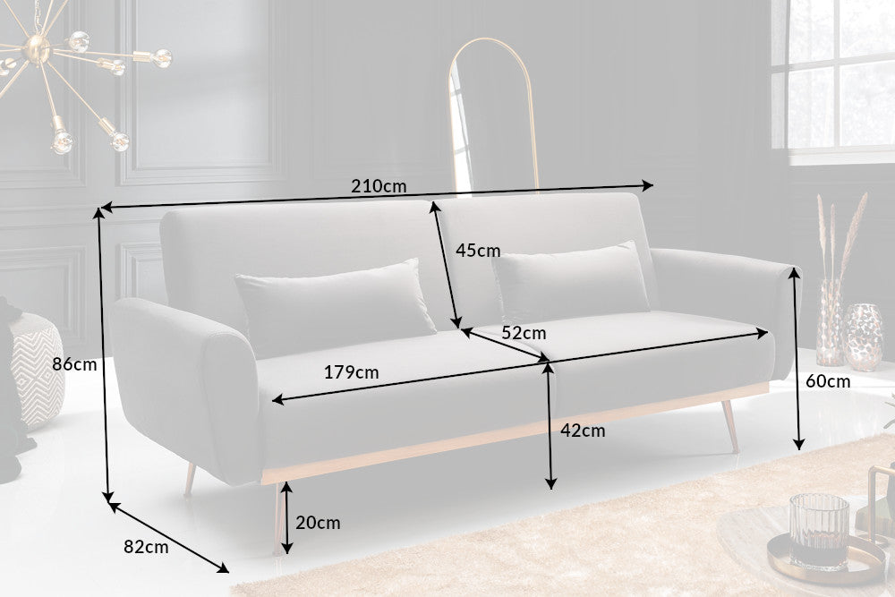 Schlafsofa Eleganza 210cm grau Samt