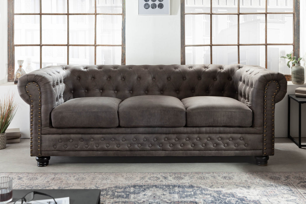 Sofa Chesterfield II 3er 205cm Vintage Grau Taupe