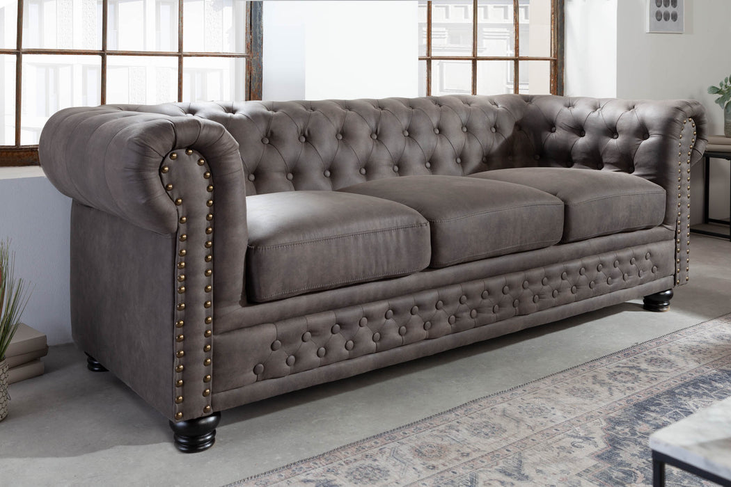 Sofa Chesterfield II 3er 205cm Vintage Grau Taupe