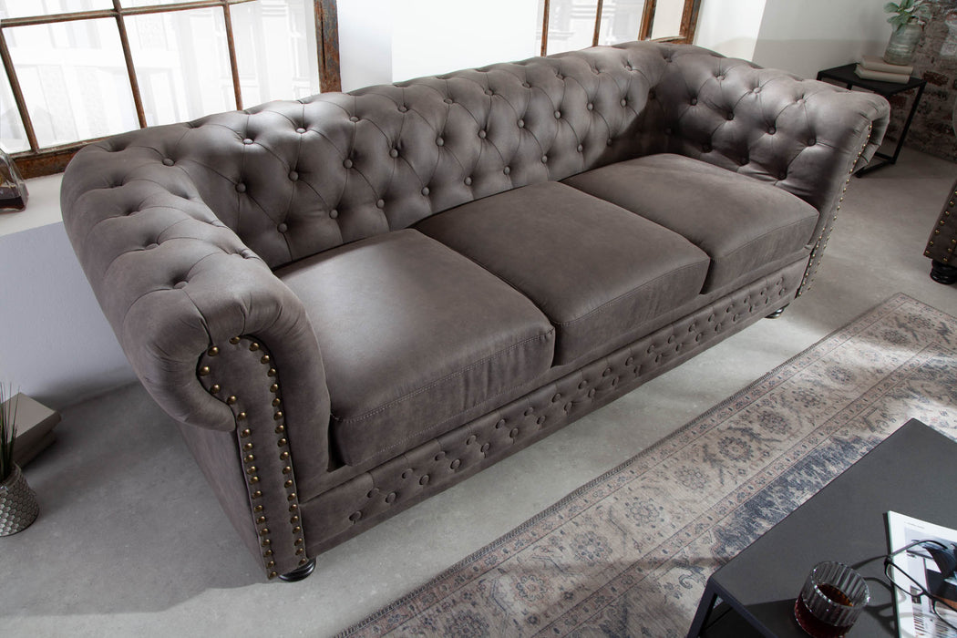 Sofa Chesterfield II 3er 205cm Vintage Grau Taupe