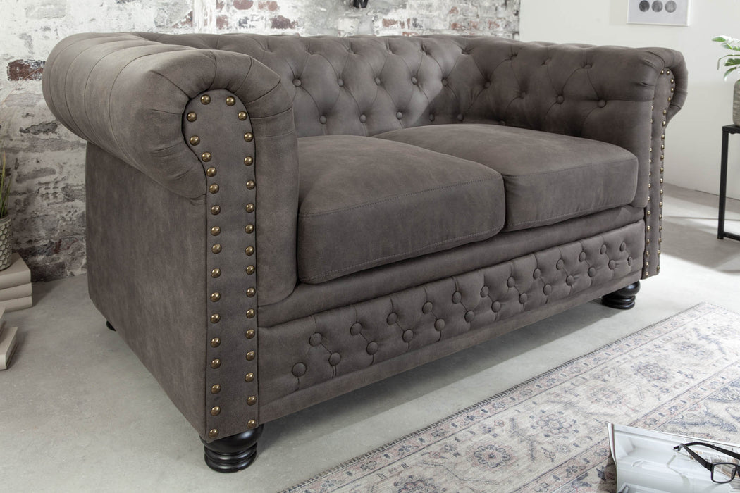 Sofa Chesterfield II 2er 150cm Vintage Grau Taupe