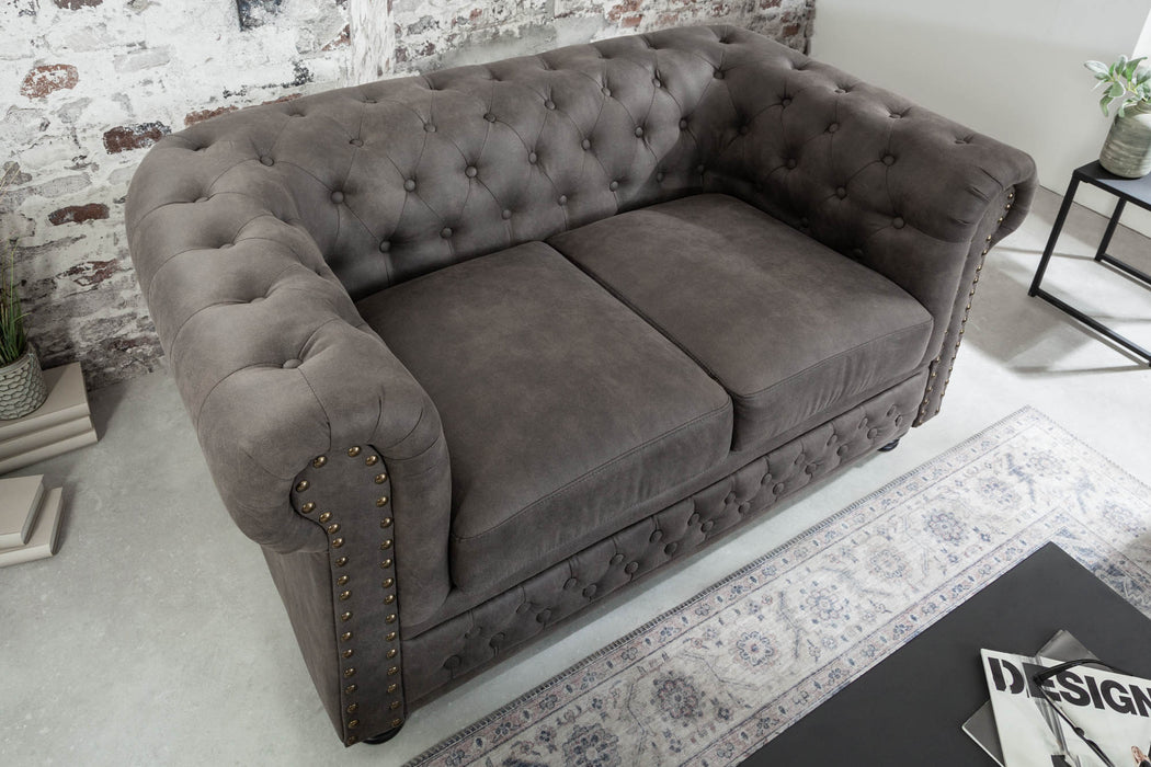Sofa Chesterfield II 2er 150cm Vintage Grau Taupe