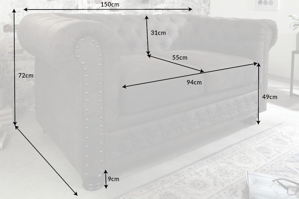 Sofa Chesterfield II 2er 150cm Vintage Grau Taupe