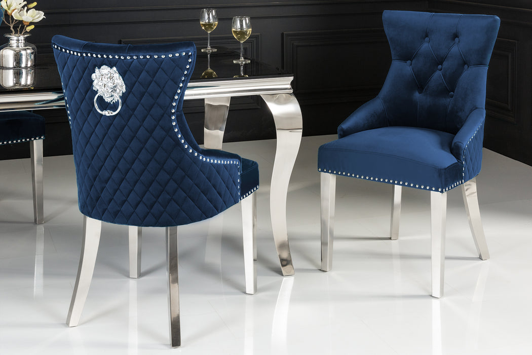 Stuhl Fortress Deluxe royalblau Samt Löwenkopf