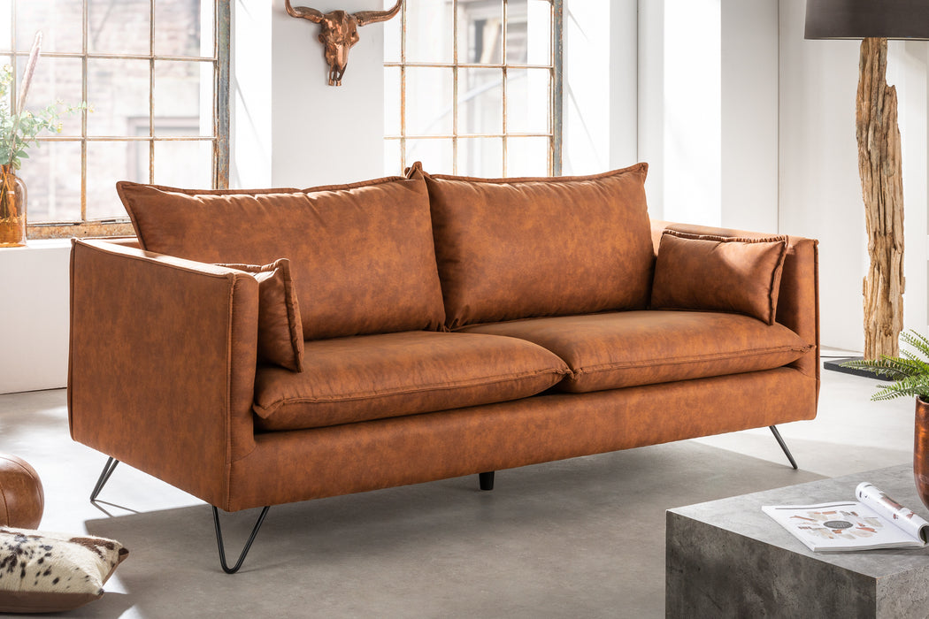Sofa Enzo 3er antik braun Retro Hairpin-Füße