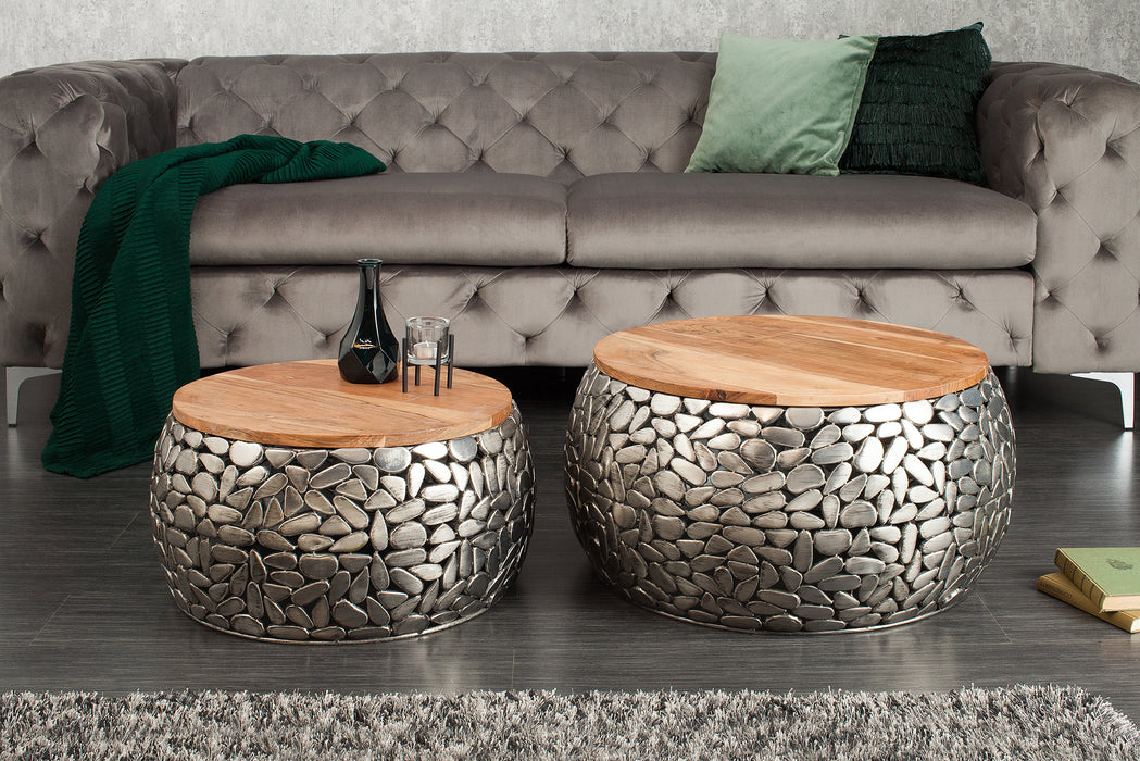 Couchtisch Rock Mosaic 2er Set silber Mango
