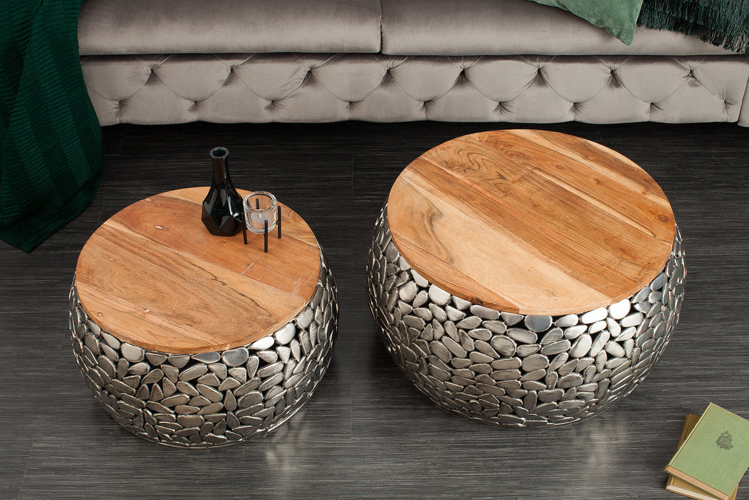 Couchtisch Rock Mosaic 2er Set silber Mango