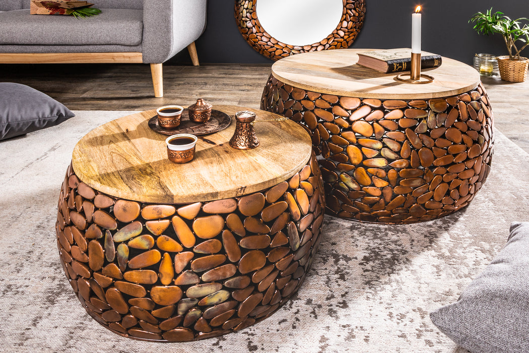 Couchtisch Rock Mosaic 2er Set kupfer Mango