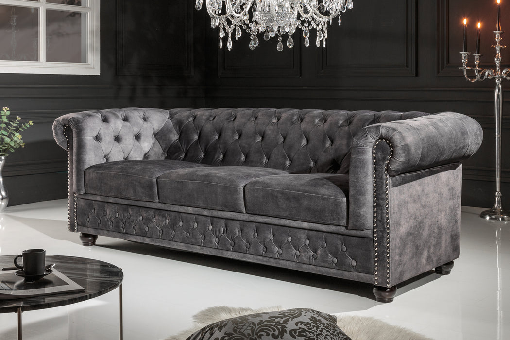 Sofa Chesterfield 3er Grau Samt