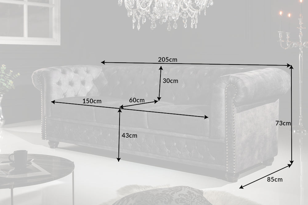 Sofa Chesterfield 3er Grau Samt