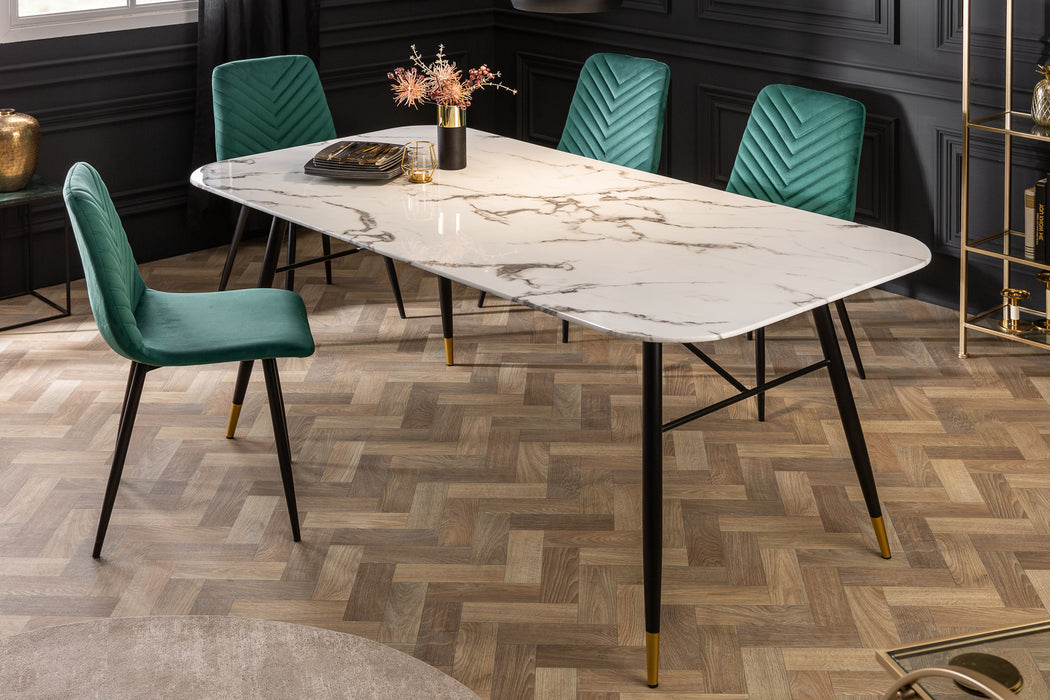 Esstisch New York 180cm Glas Marmor Optik weiß