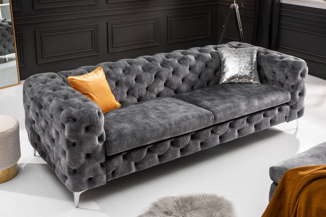 Sofa Barock 240cm Dunkelgrau Samt