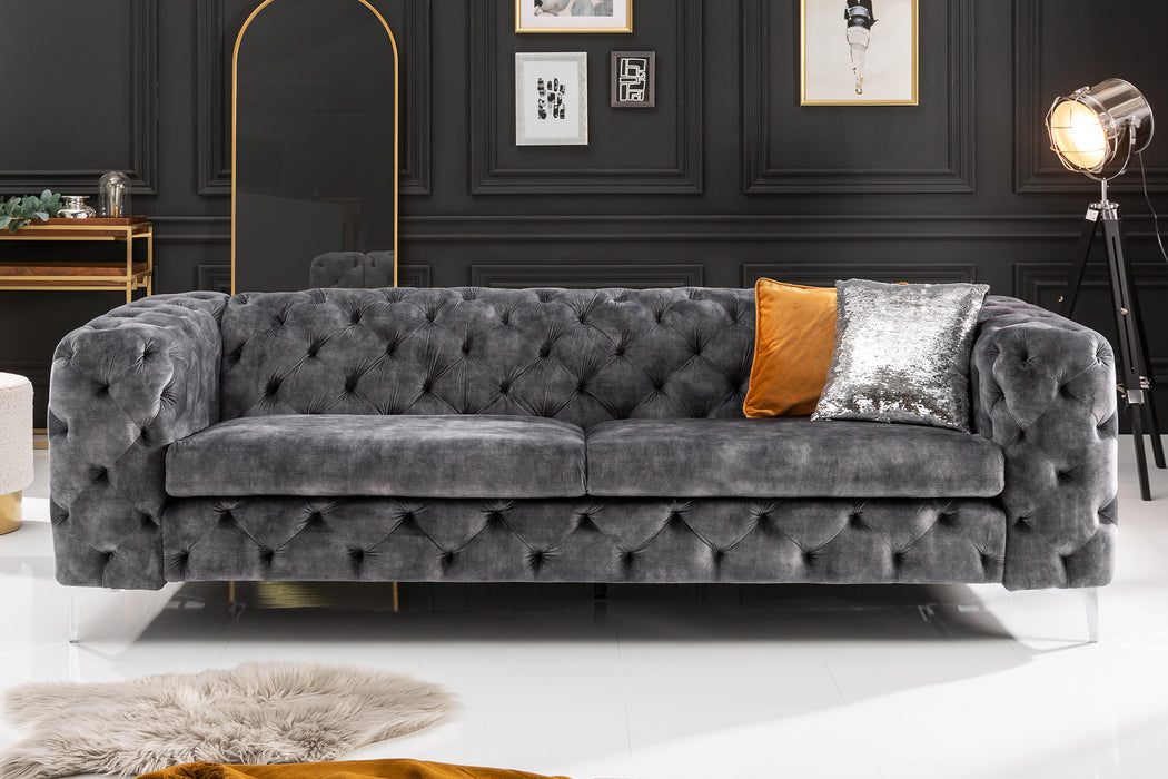 Sofa Barock 240cm Dunkelgrau Samt