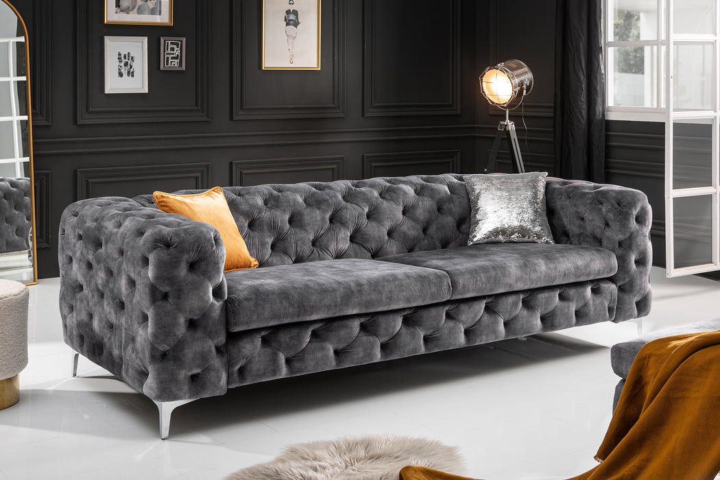 Sofa Barock 240cm Dunkelgrau Samt