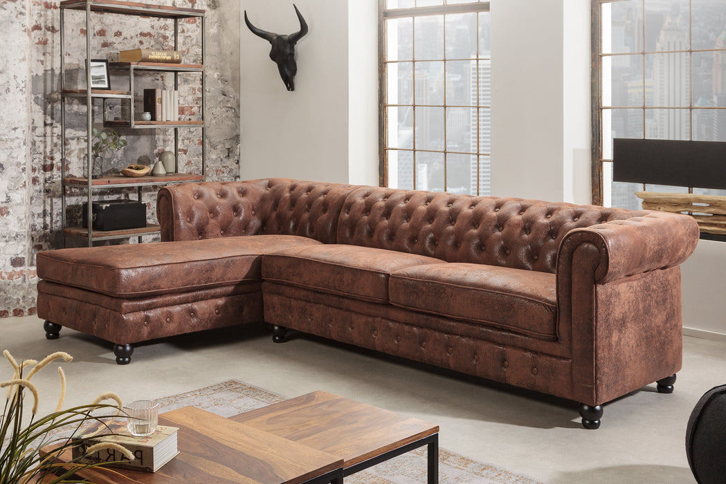 Ecksofa Chesterfield antik braun OT links