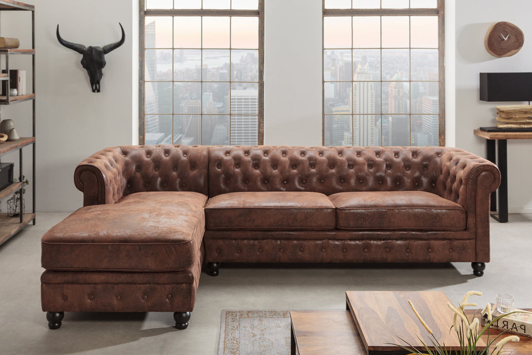 Ecksofa Chesterfield antik braun OT links